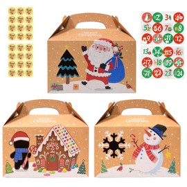 Simpeak 24 Pieces Kraft Christmas Cookie Gift Boxes, 6.0x3.5x3.5 inch Small Gift Boxes with 24 Stickers, Cardboard Gift Box Christmas Boxes Advent Calendar for Christmas Party Favors