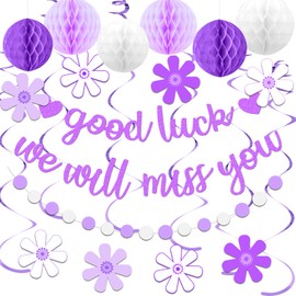 Going Away Party Decorations for Women, Farewell Decorations Party with Purple Good Luck We Will Miss You Banner, Perfect for Office Coworker Goodbye Retirement Leaving Moving Décor Supplies