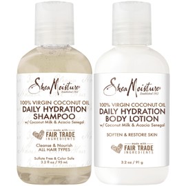 SheaMoisture Travel Essentials, Shampoo & Body Lotion, Daily Hydration Formulas with Coconut Milk & Acacia Senegal in Travel-Size Mini Bottles, 3.2 Oz Ea