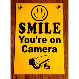 Signs yard banners advertising SMILE YOU'RE ON CAMERA SIGN 8"x12" NEW with Grommets Security Surveillance