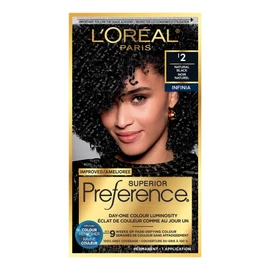 L’Oréal Paris Superior Preference 9 weeks of Luminous Fade-Defying Permanent Hair Dye, 2 Natural Black, 100% Grey Coverage, 1 Hair Dye Kit (Packaging May Vary)