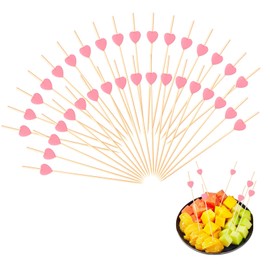 Pink Heart Cocktail Sticks, 100Pcs Cocktail Sticks for Food, 4.7 Inch Disposable Bamboo Sticks Skewer Sticks for Wedding Baby Shower Day Party Decor Cocktail Accessories