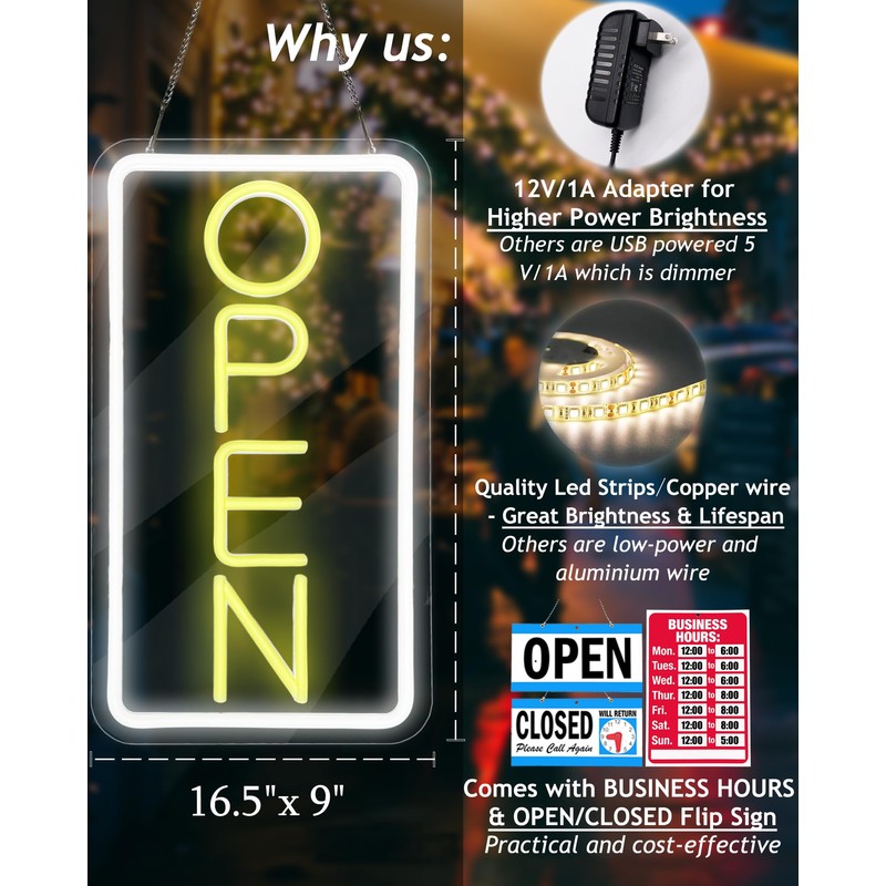 Open Signs for Business,Neon Open Sign Led,16.5"x 9",with Open/Closed Bussiness
