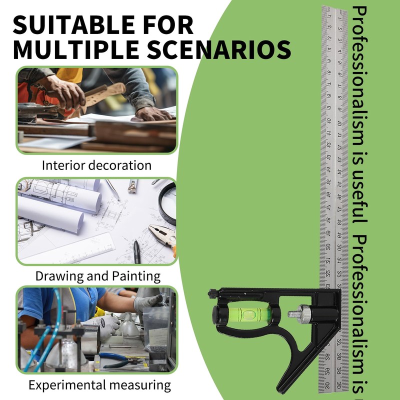 Premium 12.02"/305mm Stainless Steel Combination Square Tool with Built-In Bubble