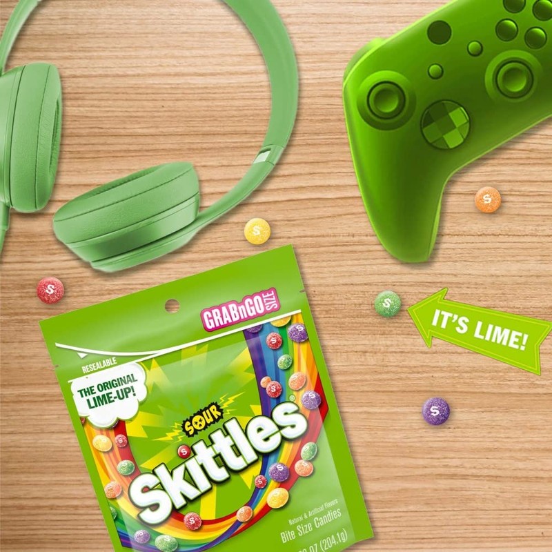 SKITTLES Sours Chewy Candy Bulk, 9 Oz Resealable Bags, 8
