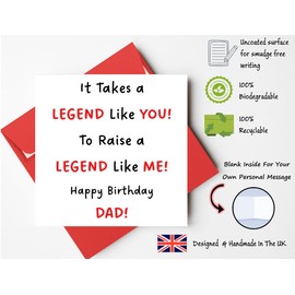 Printperfect dad birthday cards, happy birthday dad legend card, funny dad cards from son or daughter (Red Envelope)
