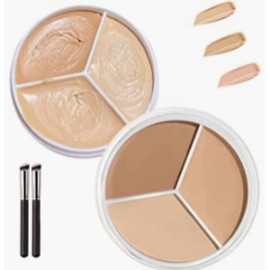 Corrector de menta dulce, paleta de corrector tricolor que cubre las marcas de acné y las ojeras, crema de base de maquillaje 3 en 1, corrector tricolor con pincel, crema de base de maquillaje 3 en 1 resistente al agua (2PCS)