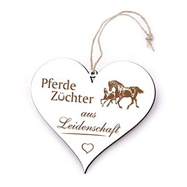 Engraved Heart Sign - Horses Breeder from Passion - Decorative Door Sign 13 x 12 cm