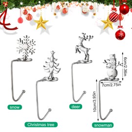 Pack of 4 Silver Christmas Stocking Holders, Iron Christmas Stocking Holder, Fireplace, Christmas Stockings Hanger with 4 Patterns, Holder Christmas Stocking for Christmas Stockings, Fireplace,