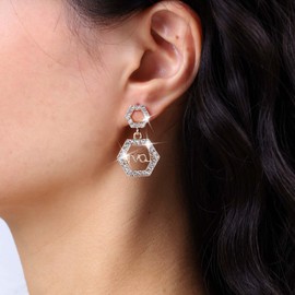 Atentuyi Hollow Hexagonal Hoop Earrings Gold Rhinestone Square CZ Stud Earrings Punk Unique Rectangle Huggie Earrings Frame Crystal Geometric Drop Earrings Jewellery for Women and Girls, Crystal