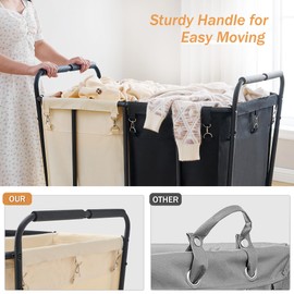 Hoctieon 2 Section Laundry Sorter Cart, 400L Rolling Hamper with Wheels, Industrial Laundry Basket Organizer, Extra Large Dirty Clothes Hamper for Home & Hotel, Heavy Duty, Black+Beige