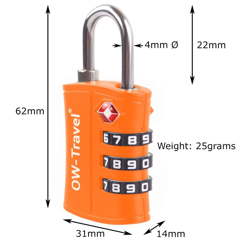 TSA Approved Luggage Locks (2 Pack) OW-Travel ABS 3 Digit