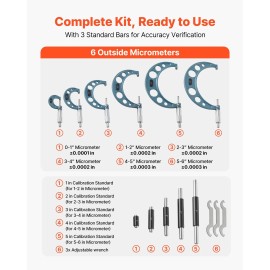 6 PCS Machinist Micrometer Set 0-1"/1-2"/2-3"/3-4"/4-5"/5-6" Professional with 0.0001 Precision Accuracy Professional MachinMeasurement Scale: Yes, Measurement Range: 0-6 inch