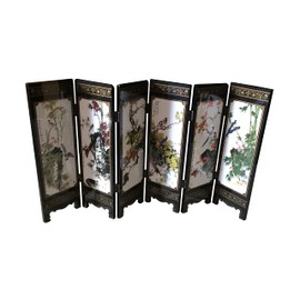 APERFECT Decorations for The Home, 6 Panel Divider, Mini Folding Screen, Chinese Lacquerware, Mini Desktop folding screen, Feng Shui Ornaments, Oriental Gift, Business Gift