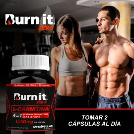 Burn it Zero Quemador Grasa Termogenico 4en1 1300mg: L Carnitina, Vinagre de Manzana, CLA, Cetonas | Suplemento alimenticio 120 capsulas