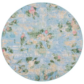 SAFAVIEH Barbados Collection Area Rug - 6'6" Round, Light Blue & Green, Waterproof Washable Design, Non-Shedding & Easy Care, Indoor/Outdoor & Washable-Ideal for Patio, Backyard, Mudroom (BAR522M)