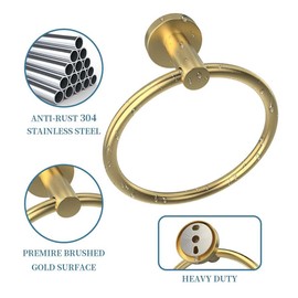 LSWYYP 3-Pieces Bathroom Hardware Set,Stainless Steel Toilet Paper Holder,Towel Ring,Robe Towel Hooks,Towel Racks Bathroom Accessories for Bathroom Wall Mounted,Brushed Gold