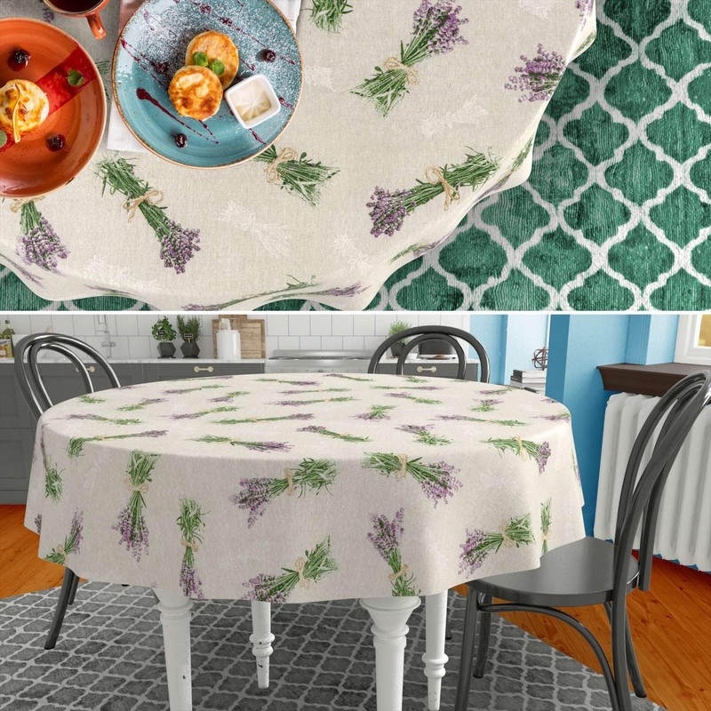 Fabric Tablecloth Washable Table Linen Tablecloth Cotton Polyester Lavender Beige