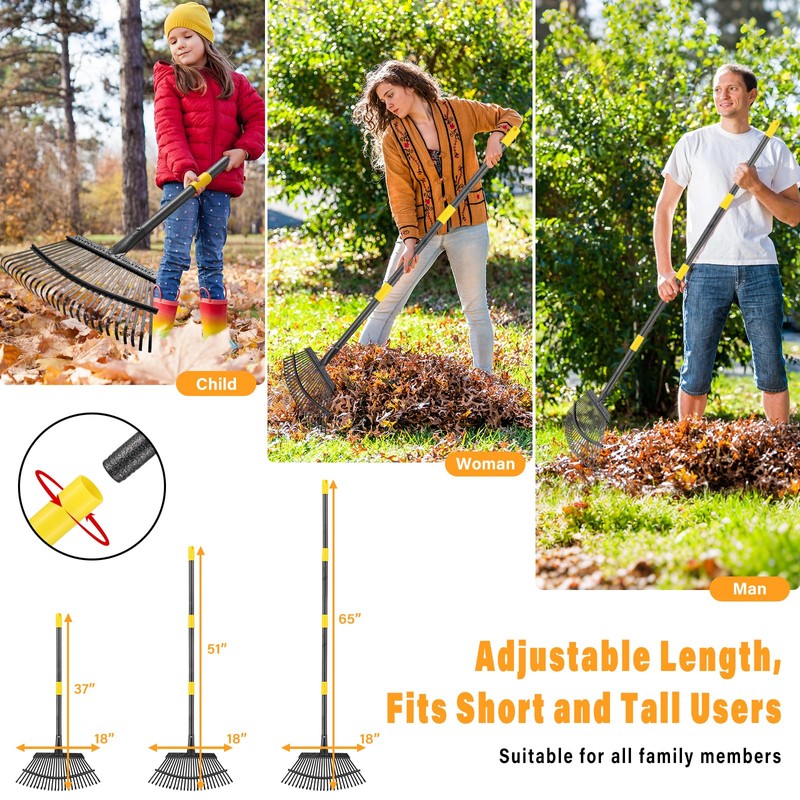 Rake for Leaves - 25 Tines Heavy Duty Metal Rake