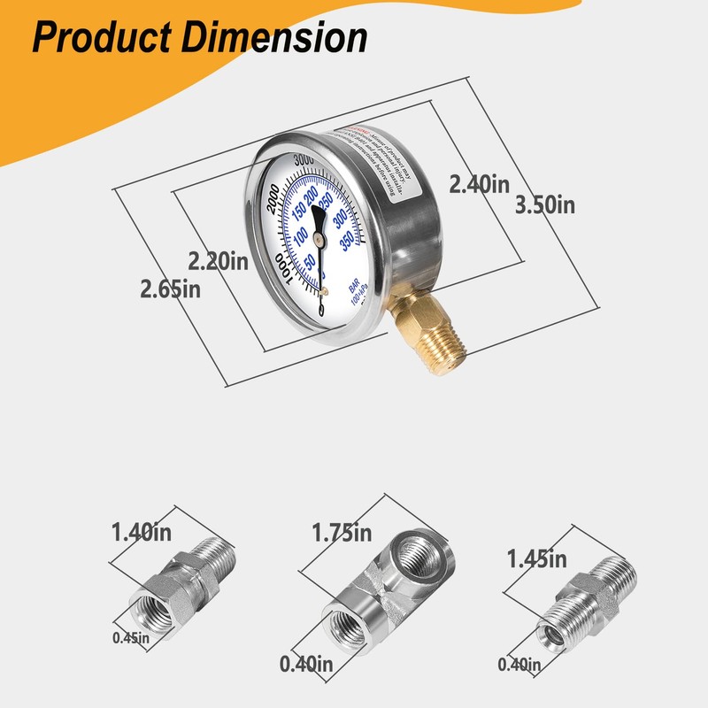 730-397 Spraying Pressure Gauge Assembly 1/4" NPT Threads Fit for