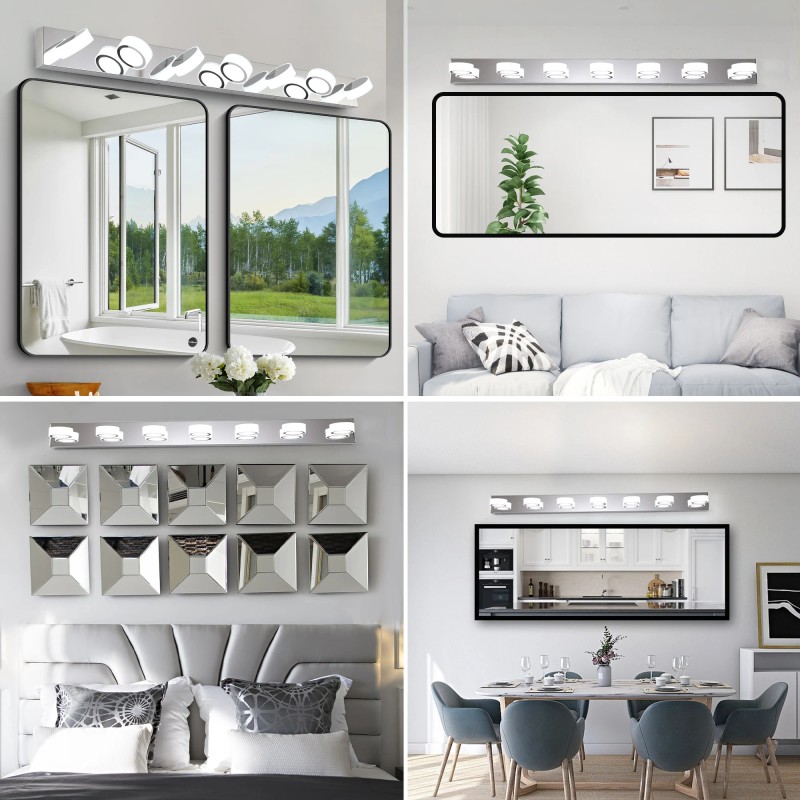 52" Modern 7 Light LED Vanity Light Fixture,Chrome Finish with