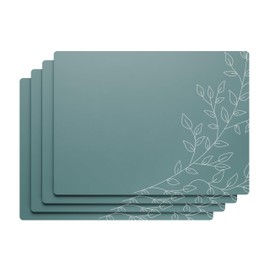 Royalty Art Teal Gray Boho Placemats, 4 Pc. Set, Non-Slip Cork Backed, Wipeable Heat Resistant Surface for Kitchen and Dining Table Protection, Cute Floral Pattern for Farmhouse or Rustic Decor