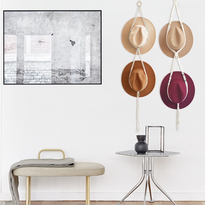 2PCS Hand Weaving Hat Rack, Wide Brim Boho Hat Hanger,