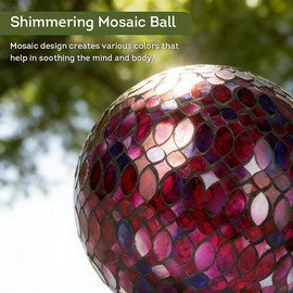 Lily's Home Colorful Mosaic Glass Gazing Ball, Designed with a Stunning Holographic Petal Mosaic Pattern to Bring Color to Any Home and Garden, Red, Blue & Purple (10 Inches Dia.)