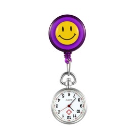 Silverora Nurse's Watch with Clip Nurse Watches Cartoon Smile Face Nurse Watch Watch for Clip-on Care Watch Doctor Watch Colourful, purple