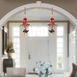 HANDICRAFTS PARADISE Men's Door Hanging Set of 2Pc Maroorn Bell with Jhalar with 2 Pc Tortoise with Metal Bell