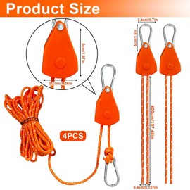 TZEKING 4 x 4 mm Adjustable Rope Ratchet, 4 m Guy Ropes with Rope Tensioner, Adjustable Ratchet Hanger, Tent Cord with Storage Bag, Reflective Guy Ropes for Awning