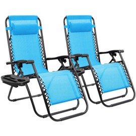 Homall Zero Gravity Chair Adjustable Folding Lawn Lounge Chairs Outdoor Lounge Gravity Chair Camp Reclining Chair with Pillows for Poolside Backyard and Beach Set of 2 (Sky Blue)