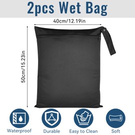 Svalor 2 Pcs Wet Bag, Waterproof Travel Laundry Bag, Reusable Wet Bags for Swimming, Washable Wet Dry Bag for Baby Nappy Swimsuits Gymnastics Dirty Clothes, 40 x 50 cm, (Black)