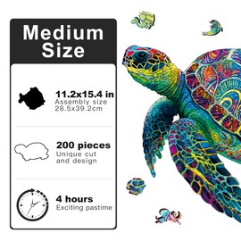 Trendy Zone 21 Wooden Puzzles for Adults Sea Turtle Jigsaw Puzzles 200 Piece Unique Shape Kids Gift Family Games