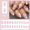 Flower Press on Nails Short Almond Fake Nail False Nails