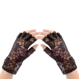 Tidyworm Women's Lace Gloves, Fingerless, UV Protection, Summer, Stylish, Floral Pattern, Thin, Short, Gloves, Sunscreen, UV Protection, Bicycle, Driving, Wedding, Brides, A Black