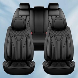 Conjie Fit Accord Car Seat Covers Premium Leather for Honda Accord 2012-2024 2025. Waterproof， Breathable, Scratch-Resistant & All-Weather Seat Cushion Protector（Full Set All Black）