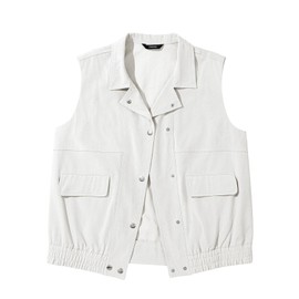 Dokotoo Fall Vests for Women 2025 Fashion Turn-down Collar Button-down Sleeveless Travel Cargo Jacket Shacket with Pockets White Small