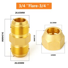 GASHER 6PCS Metals Brass Tube Fitting, Half-Union with Flare Nut, 3/4" x 3/4" Flare Male Pipe Fittings
