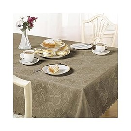 Emma Barclay Damask Rose - Jacquard Table Cloth in Coffee - 60x84 (152x213cm) Oval