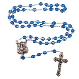 St. Saint Michael Blue Crystal Policeman Rosary | Crucifix Cross Necklace | A Great Gift Troopers | Christian Gifts