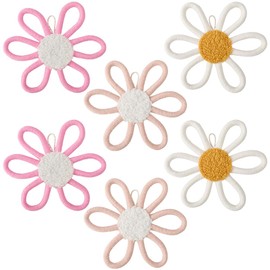 craspire Pack of 6 3 Colours Daisy Wall Decoration for Children's Room Woven Flowers Wall Art Cotton Woven Macrame Boho Flowers Sign Bohemian Wall Hanging Decorations for Home