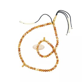 West African-style Muslim Sibha 100-count - Marble Light Brown Flat Oval Tasbih