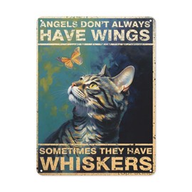 TopPacific Vintage Metal Plaque,Angels Don't Always Have Wings Sometimes They Have Whiskers,Cute Cat Metal Wall Poster,Funny Bathroom Metal Tin Sign Wall Decor 8x12inch(419)