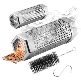 SHIKORI Stainless Steel Pellet Smoker Tube for Cold Smoking - 5 Hours of Billowing Smoke for Any Grill or Smoker - With Cleaning Brush (2-Pcs)
