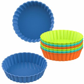 Webake Paquete de 8 Moldes de Silicona para Tartas y Pasteles, Molde Redondo de Silicona de 5 Pulgadas, Moldes Individuales Pequeños Acanalados para Pasteles, Mini Moldes para Quiche y Tartas para