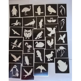 Dazzle Glitter Tattoos 10 x bird stencils for etching on glass (mixed) bird swan penguin peacock owl