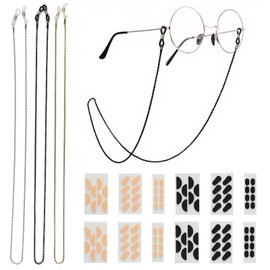 OQXEJPHFN 48 Pairs Stick on Non-Slip Foam Glasses Nose Pad Cushion and 3 Pcs Metal Reading Eyeglass Chain, Eyeglass Accessories