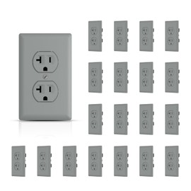 TOPELER Duplex Wall Receptacle Outlets, 20 Amp Standard Electrical Outlets with Wall Plates, Non-Tamper Resistant Sockets, 2 Pole 3-Wire, Self-Grounding, NEMA 5-20R, UL, Gray, 20 Pack