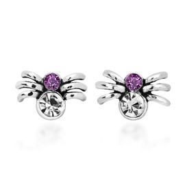 AeraVida Unique Animal Lover Spider Purple and White Cubic Zirconia .925 Sterling Silver Stud Earrings | Classic Sterling Silver Stud Earrings for Men and Women